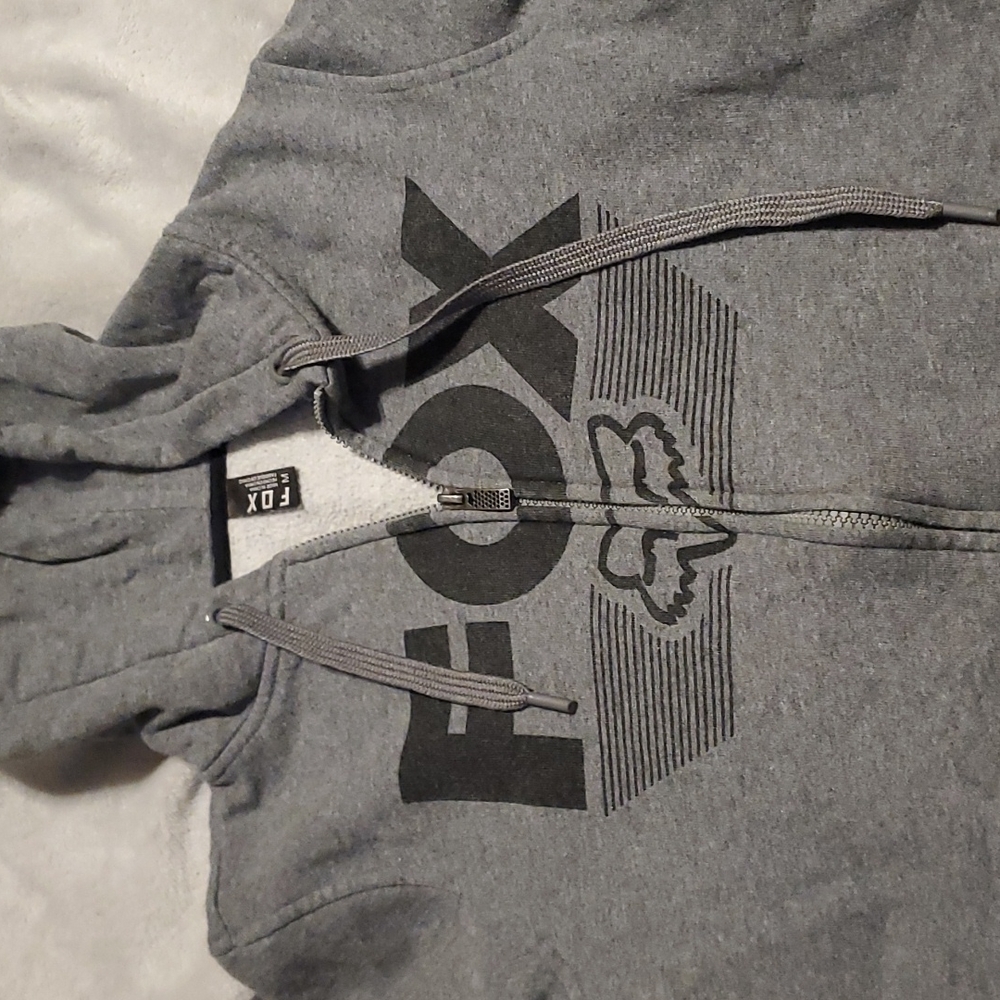 Grey full zip hooded Fox sweatshirt